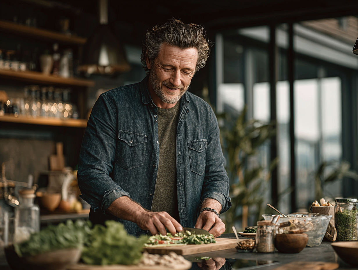 Чоловік середнього віку в спортзалі